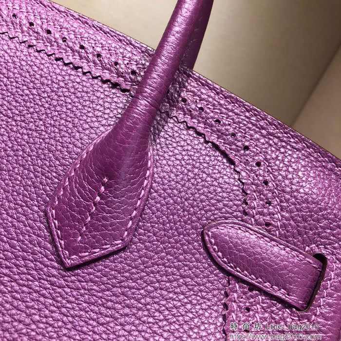 HERMES愛馬仕 鉑金包 Birkin Ghillies 30Cm Swif拼Tc P9 Anemonb 海葵紫 金扣 頂級工藝 手縫蠟線 時尚手提包  Ama1595